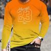 Men's Gradient Graphic Long-sleeved T-shirt, Casual And Sporty Printed Crew Neck Top, Suitable For Spring And Autumn