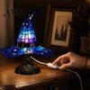 Halloween Decoration Lamp Witch Hat Table Lamp, USB Powered LED Bedside Light, Resin Gothic Night Light for Bedroom, Living Room, Shelf Decor