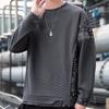 Waffle Fake Two-piece Men's Sweater Crew Neck Spring and Autumn Trendy Brand Cashew Flower Long Sleeve Design Sense Niche Clothes