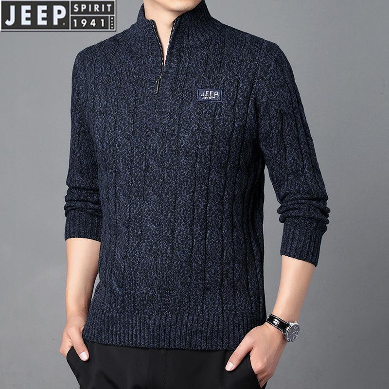 JEEP SPIRIT Men's Winter Half-Zip Fleece-Lined Knitted Sweater 2608