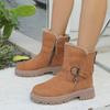 Cow Suede Plus Wool Warm Cotton Boots Winter New Round Toe Sleeve Metal Buckle Side Zipper Platform Shorthole Boots