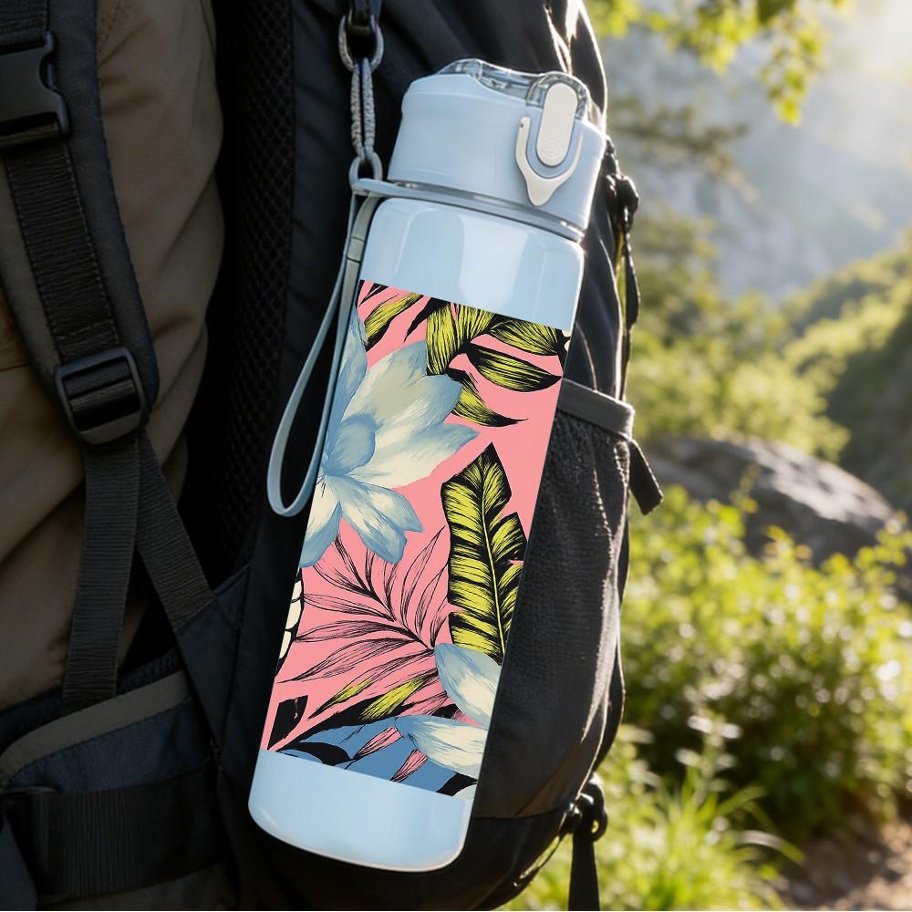 1PC Tropical Leaf Flower Pattern 750ml Color Plastic Sports Water Bottle Leakproof Flip Straw Lid Suitable for Sports Office Home Use