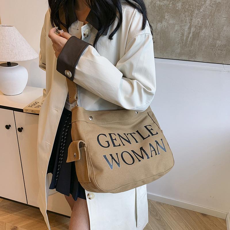 Letter large capacity canvas bag 2025 autumn and winter niche messenger bag bag