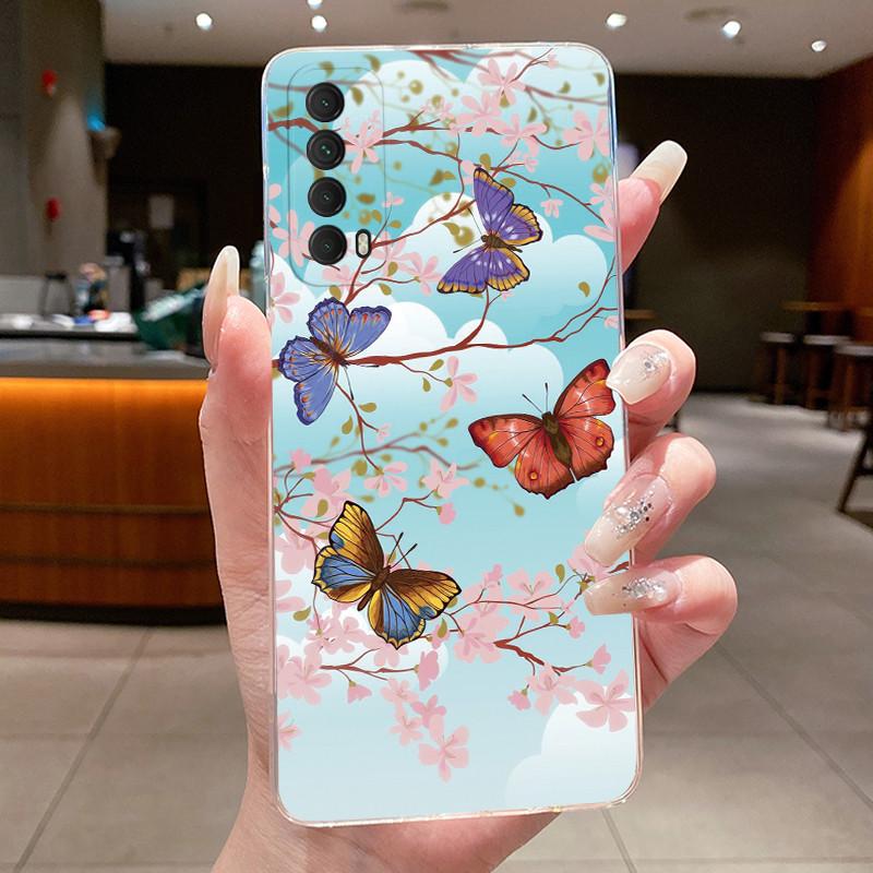 

Для Huawei P Smart 2021 Чохол Прозорий М який ТПУ Квітка Метелик Задня Кришка Для Huawei Y7a Чохли для Телефонів Для Huawei PSmart 2021 Funda Huawei Y7a