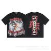 Unisex Vintage American Style Loose Fit Cotton Tee With Embellished Letter Print Round Neck Short Sleeve