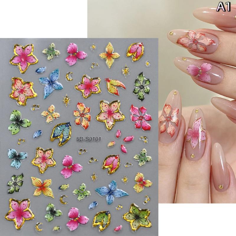 1Pcs Blossom 5D Floral Nail Stickers Bronzing Spring Summer Petal Nail Charms DIY for Manicure Decoration