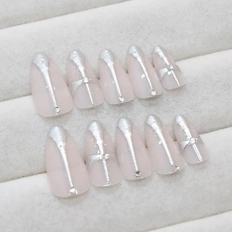 Z981 Dropshipping High Quality ABS Extra Short Transparent Stiletto French Tip Full Cover Press Nails Pre-designed Manicure Set