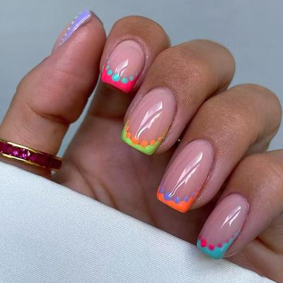 Short Square Press On Nails Fake Nails Glossy Acrylic Artificial Nails Stick On Nails for Womens 24Pcs Glue On Nails