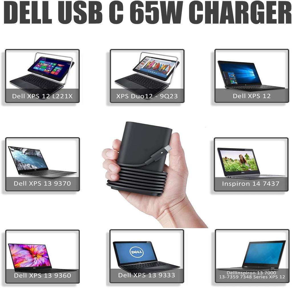 65W USB-C Charger for Dell Latitude 5520 5420 5290 5285 5179 5480 5400 5310 5320 5410 5510 5590 20V 3.25A