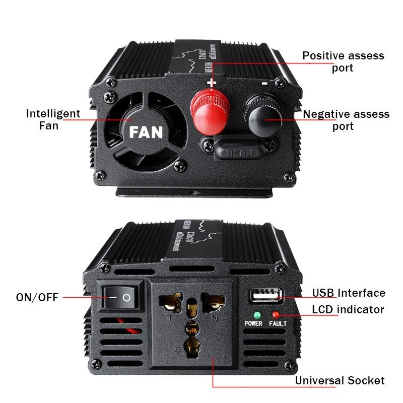 Portable Inverter MAX Watt Car Power Inverter USB Charger Converter Adapter Modified Sine Wave Black 5000W DC 12V To AC 220V