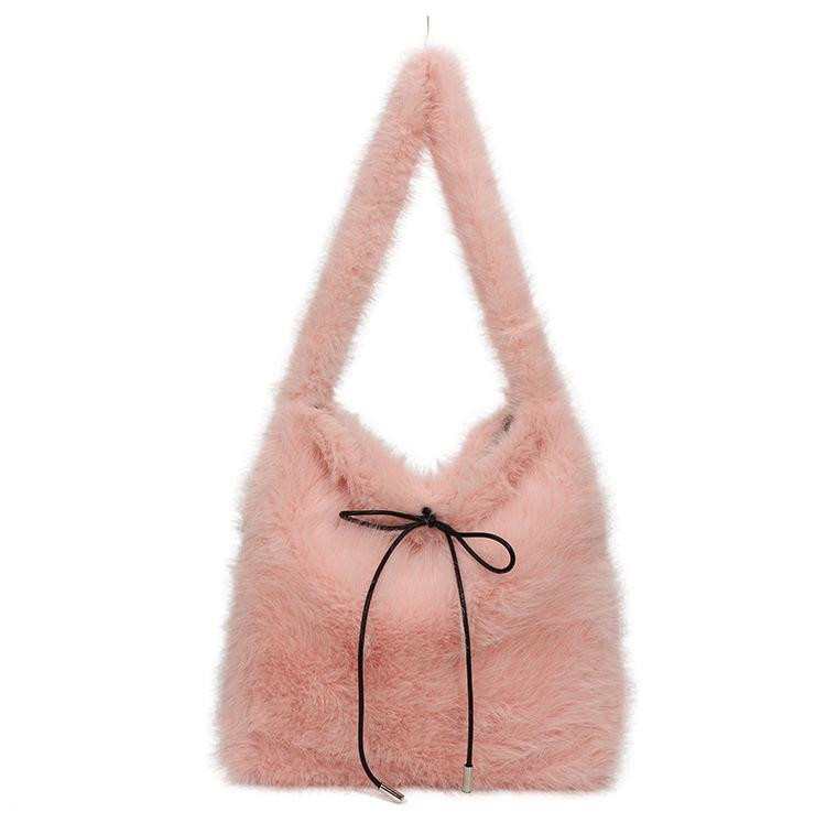2025 New Large-capacity Autumn and Winter Plush Tote Bag Women's High-end Commuting Shoulder Bag Lamb Wool Bag