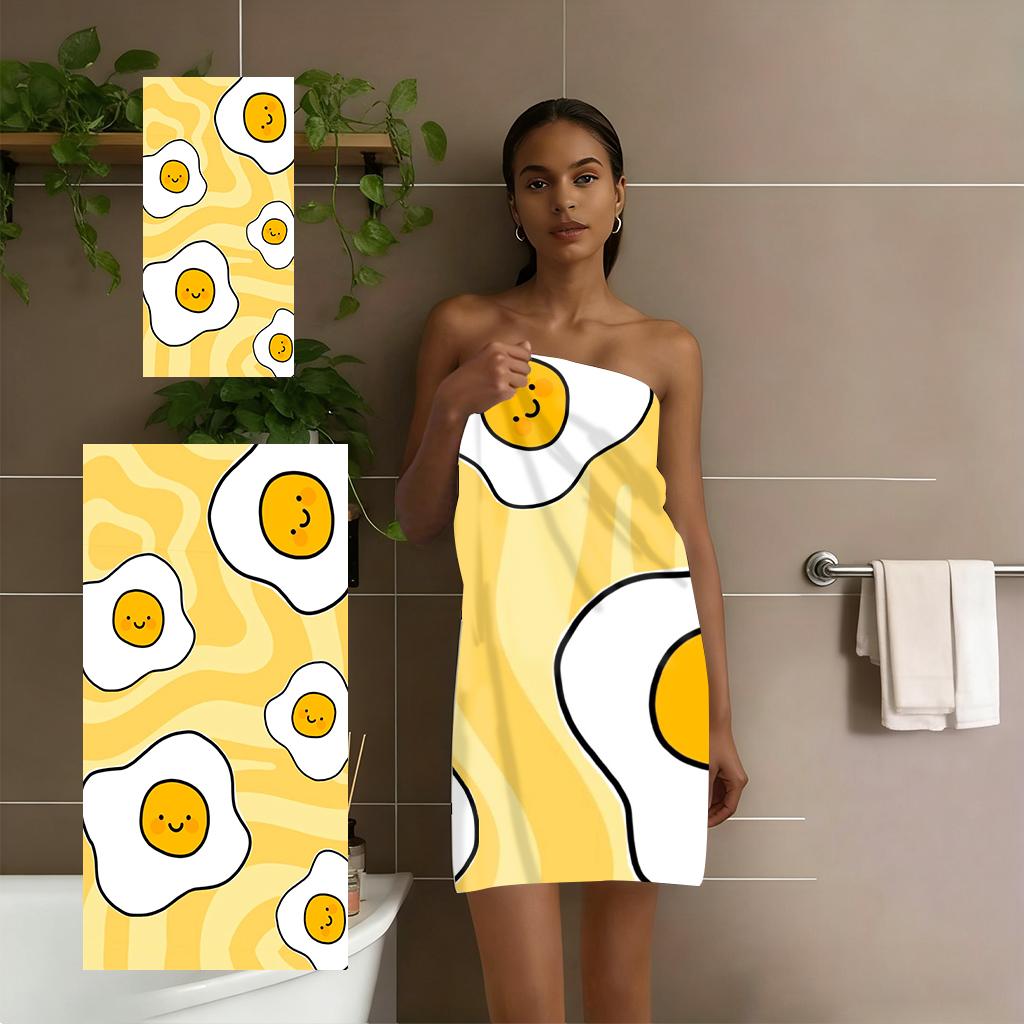 Textilien Cute Fried Egg Print Beach Towel, Kawaii Smiley Face Quick Dry Towel, For Swimming Pool, Travel, Camping And Daily Use