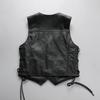 Club locomotive V-neck leather vest women's adjustable elastic leather drawstring cowhide vest