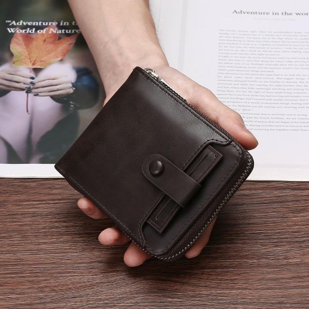 Multifunctional Business Card Bag Solid Color PU Leather Card Holder Men Short Wallet  Outdoor