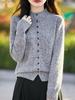 Heathered Wool Long Sleeve Rolled Edge Cardigan Sweater with Semi-High Neck 
