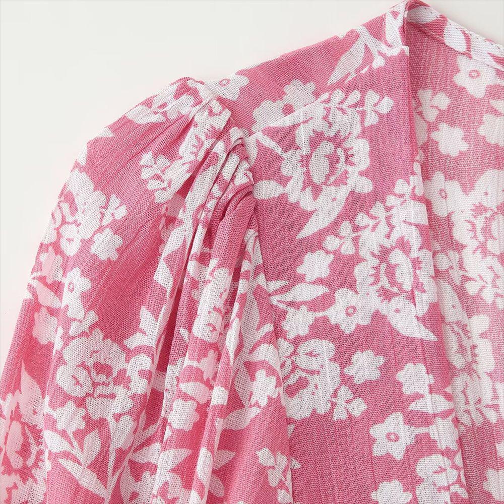 2025 Floral Print Elastic Waist Dress - Women's Spring/Summer Sweet Vacation Style