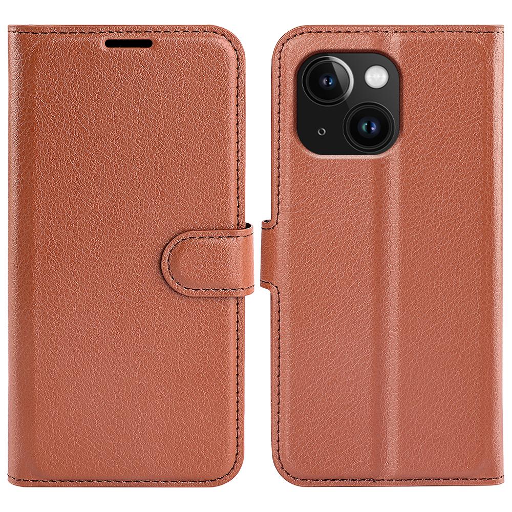 For iPhone 15 Plus Wallet Case Litchi Texture Shockproof Leather Flip Stand Phone Cover