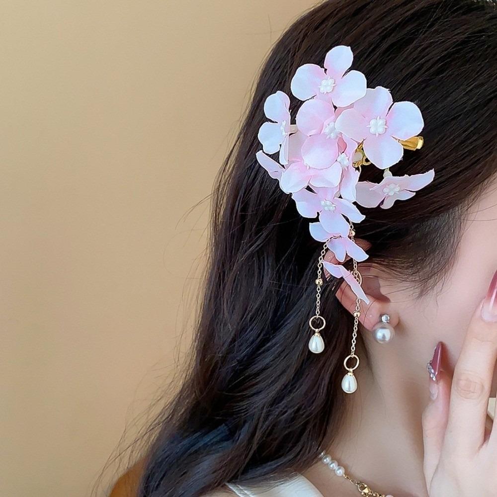 

Fabric Flower Hairpin Imitation Pearl Chinese Style Hair Clip Fashion Hanfu Hair Accessories Girls