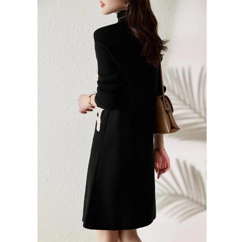 Black Semi-turtleneck Knitted Dress Autumn and Winter New Loose Temperament High-end Bottom Sweater Skirt