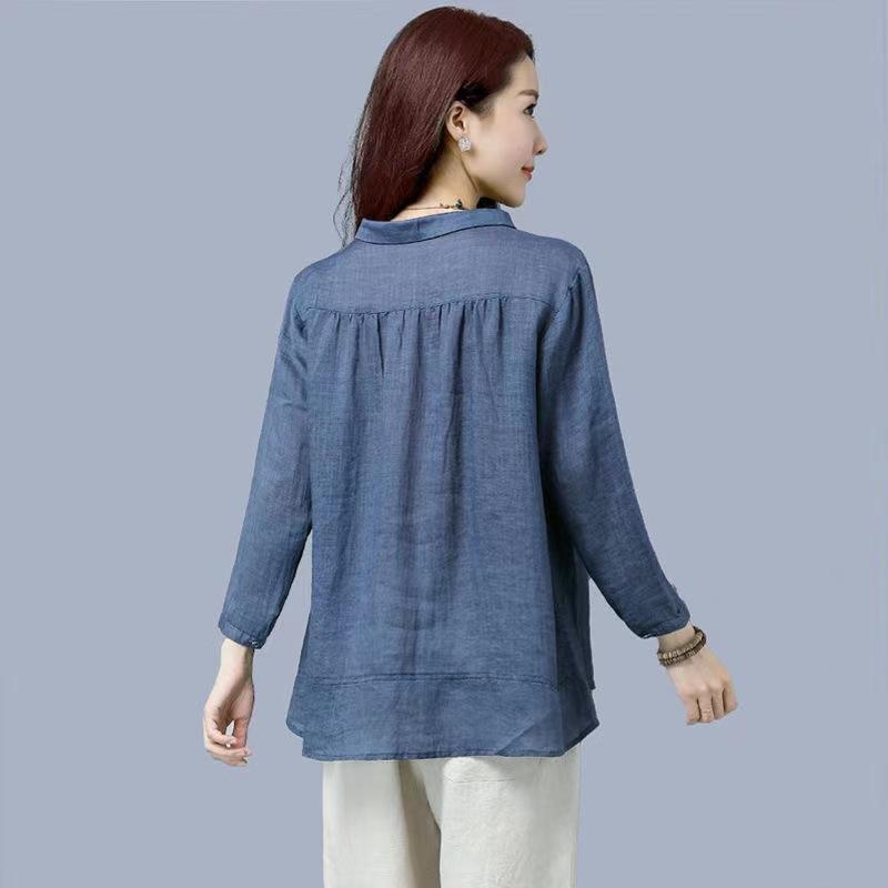 2023 Spring and Autumn Women's Solid Button Cardigan Long Sleeve T-shirt Shirt Fashion Elegant Vintage Casual Commuter Tops