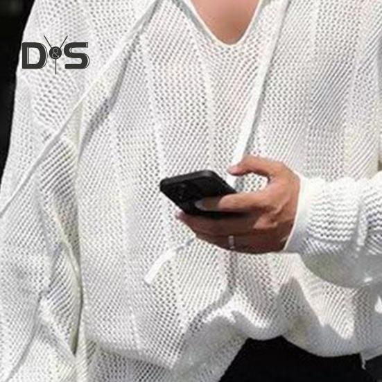 Pánský svetr podzim zima dutý elastická stahovací šňůrka dlouhý rukáv jednobarevný pletený pulovr top výstřih do V střední délka teplé pletené zboží