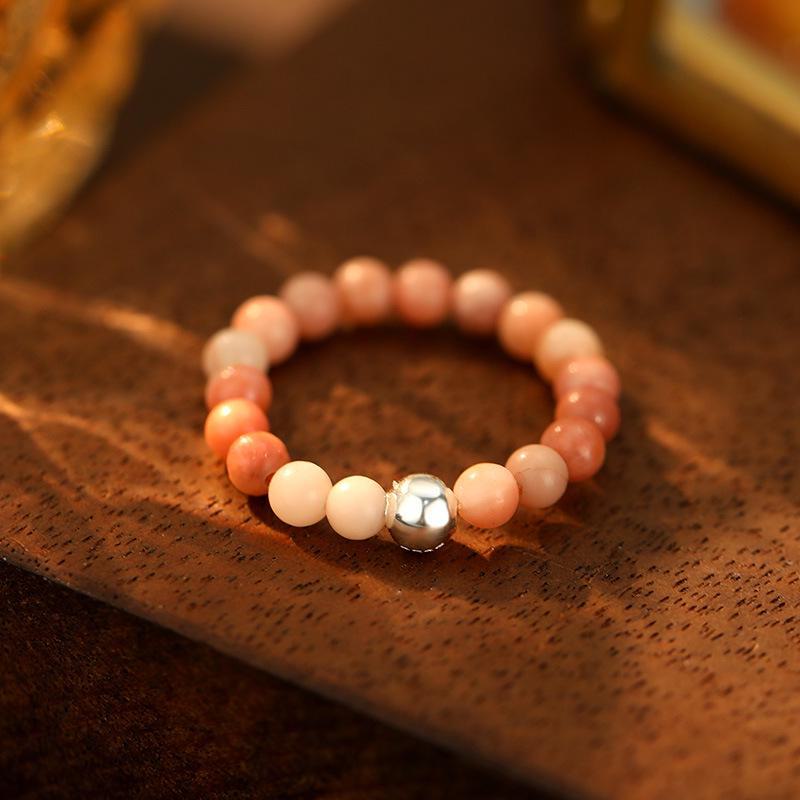 Banyan Tree S925 Silver Women's Stacking Ring with Tourmaline, Agate, Crystal, and Beaded Blue Pine.