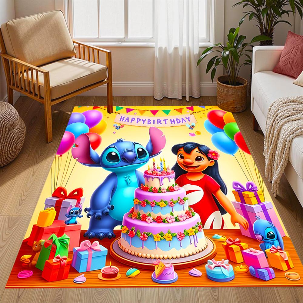 Lilo And Stitch Dance Party Disney Cartoon Theme Anti-Slip Rug - Polyester, Home Decor, Suitable for Bedrooms, Living Rooms, Doorways, and Studios