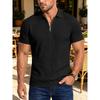 Summer Men's Textured Jacquard Half Zipper Lapel Polo Shirt Breathable Loose American Casual Short Sleeves