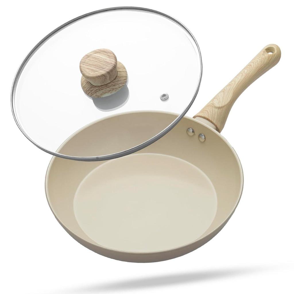 Forged Fry Pan 24cm with Glass Lid | 1.8Ltr| Ceramic Coated | Gas Stove and Induction Friendly | Non-Stick, Teflon Free & Durable