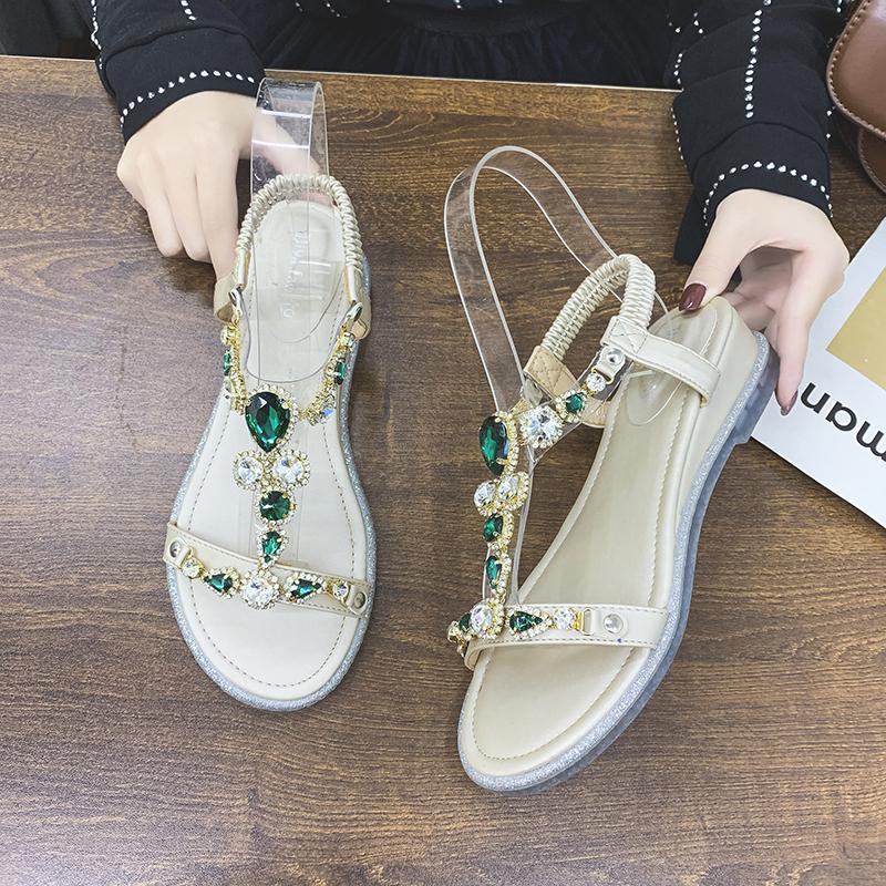Fashion 5cm Wedge Heels Woman’s Luxury Designer Crystal Sandals Open Toe Back Strap Fashion Ladies Casual Shoes Summer Roman