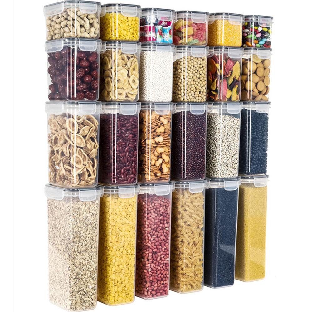 24 ks Sada Kuchyňská vzduchotěsná nádoba Nádoba na skladování obilí Chlazená Bez zápachu Průhledná PP Krabička pro uchování čerstvosti (Bez BPA, certifikováno FDA)