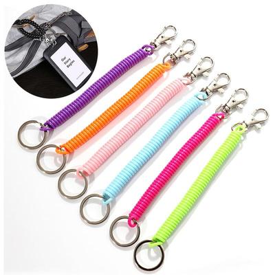 Elastischer Federseil-Schlüsselanhänger, Schlüsselanhänger, silberfarbener Metallkarabiner für Outdoor-Camping, Anti-verlorenes Telefon, Frühlings-Schlüsselanhänger