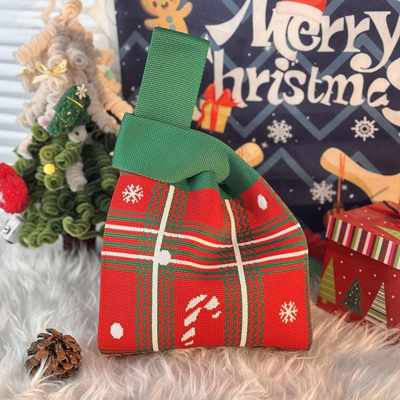 Merry Christmas Gift Bag Christmas Eve Apple Candy Bag Canvas Handbag Santa Claus Knitted Storage Bag Decor Holiday Gifts