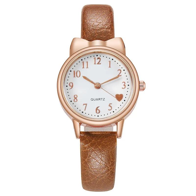 

2023 Fashion Kids Love Digital Dial Children Watch Set Leather Strap Quartz Watches Kid Girls Clock Children Watch + Bracelet коричневий