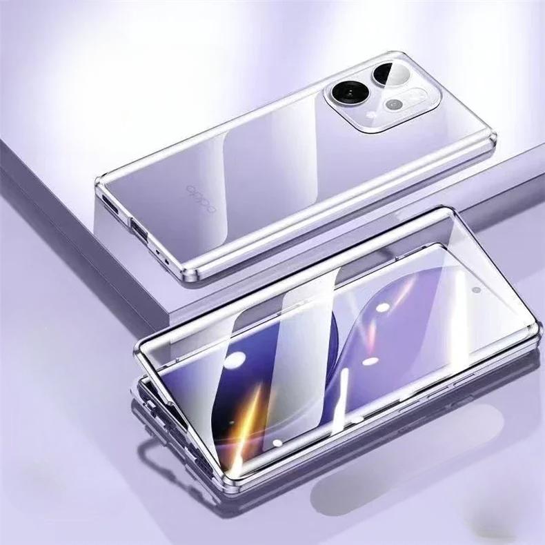 Metal Frame 360 Full Protection Case For Oppo Reno 14 Pro 5G Reno14 14Pro Magnetic Adsorption Double-Sided Tempered Glass Cover