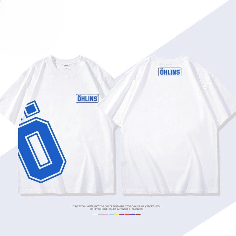 OHLINS Motorcycle Shock Absorber Modified Shortsleeved Tshirt Casual Mens and Womens Pure Cotton Clothing