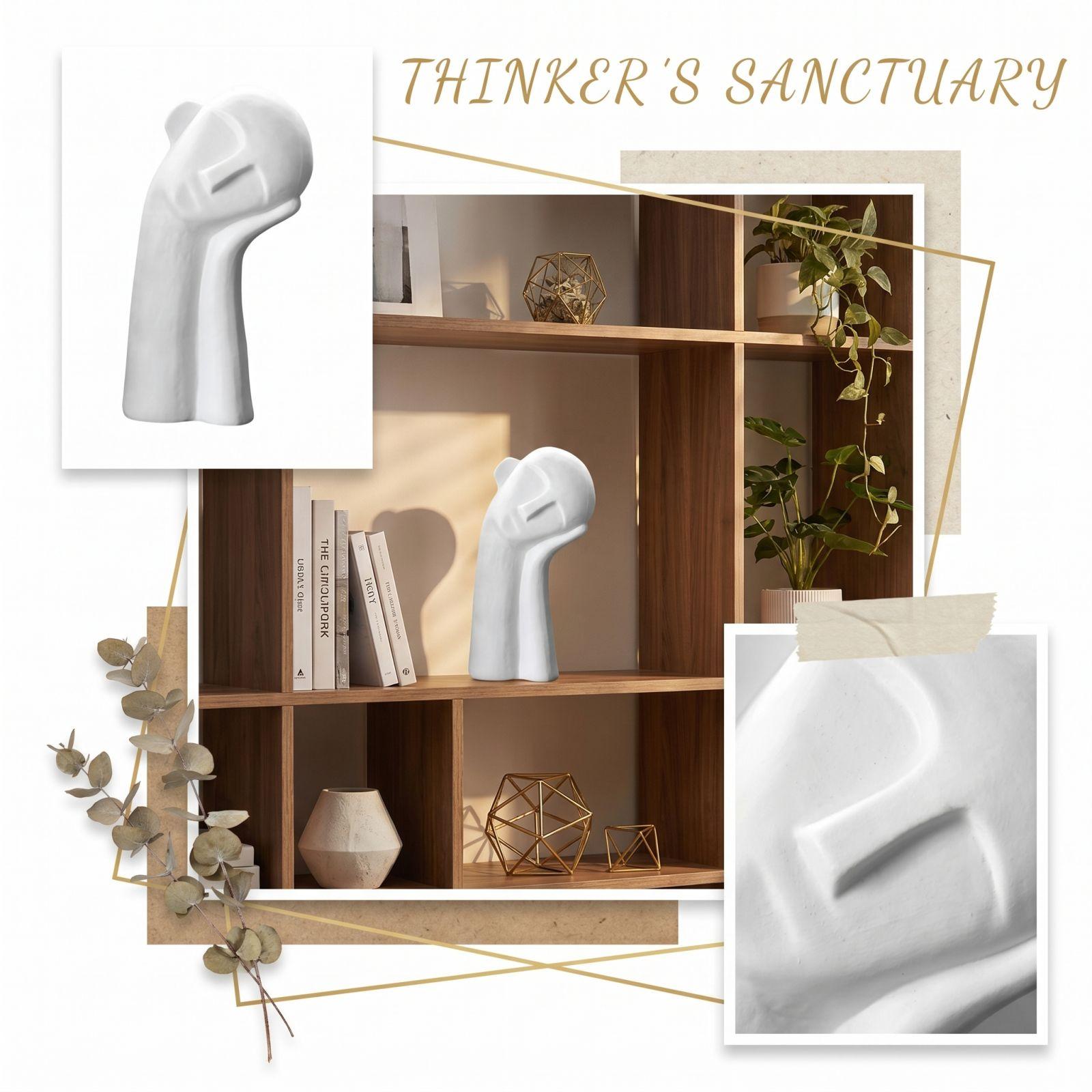 

Modern Abstract Thinker Statue Resin Desktop Ornament Minimalist Home Office Decorative Sculpture for Living Room Study Shelf one size білий
