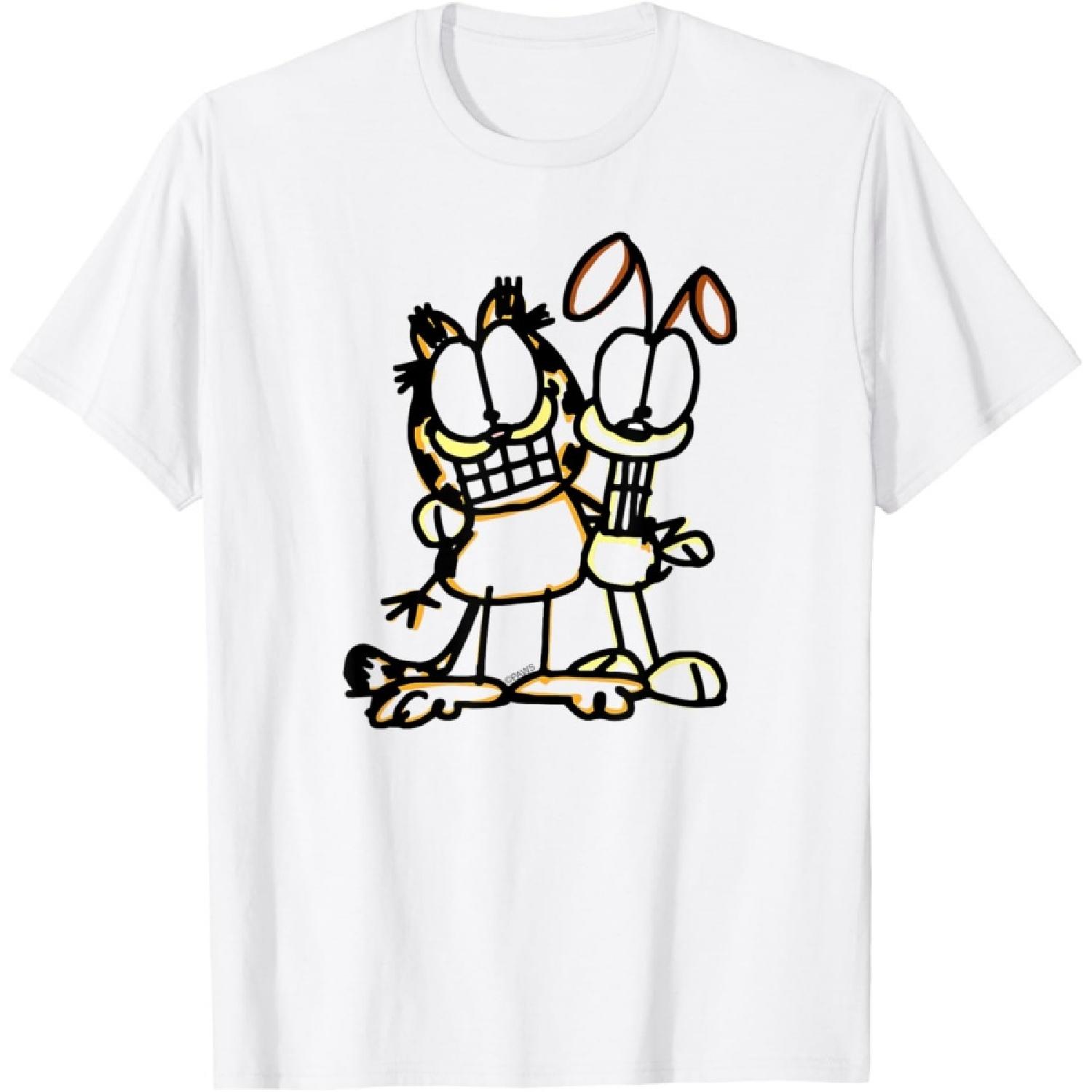 Garfield Sketch Garfiled and Odie Cartoon Cat and Dog T-Shirt S