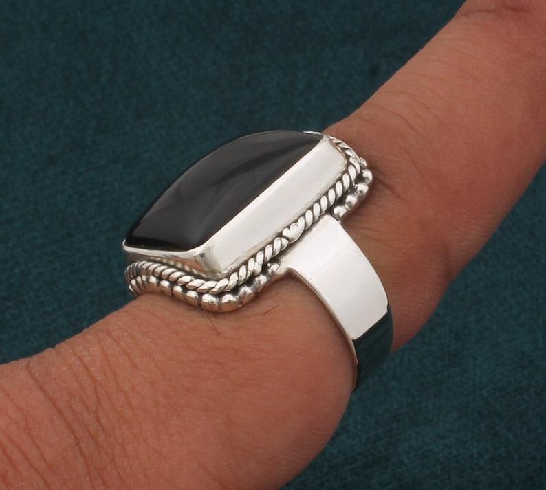 Solid 925 Sterling Silver Black Onyx Rectangle Gemstone Ring Handmade Boho Designer Ring Statement Ring Jewelry