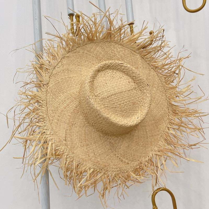 Niche Designer Raffia Big Eaves Rough Edge Sunscreen Hat Women's Summer Versatile Seaside Vacation Sunshade Straw Hat