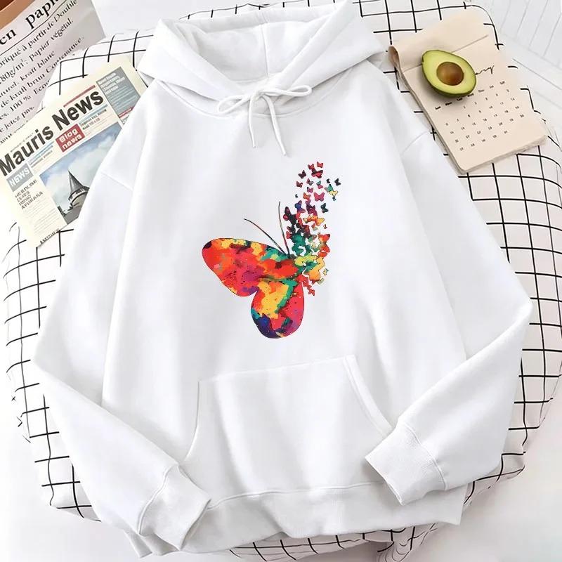 Gothic Vintage Colorful Butterfly Graphic Print Casual Women Hoodie Sweatshirt Women Autumn Winter Loose Daily Stylish Funny Top