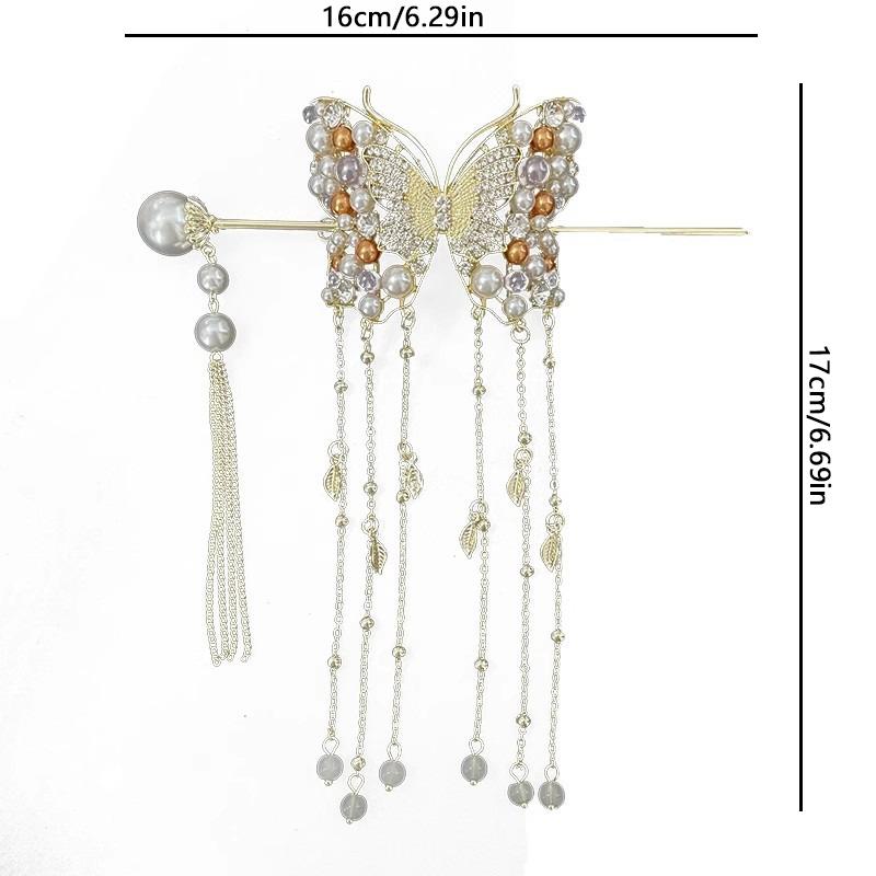 Luxurious Elegant Colored Pearl Butterfly Tassel Alloy Hair Clip Women's Bundle Hair Clip Party Fashionable Hair Accessory