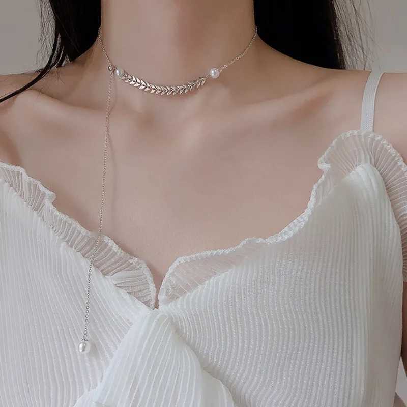 Wheat Ear Fringed Pearl Necklace Niche Light Luxury High-end Design Sense Adjustable Y-shaped Sweater Chain Women