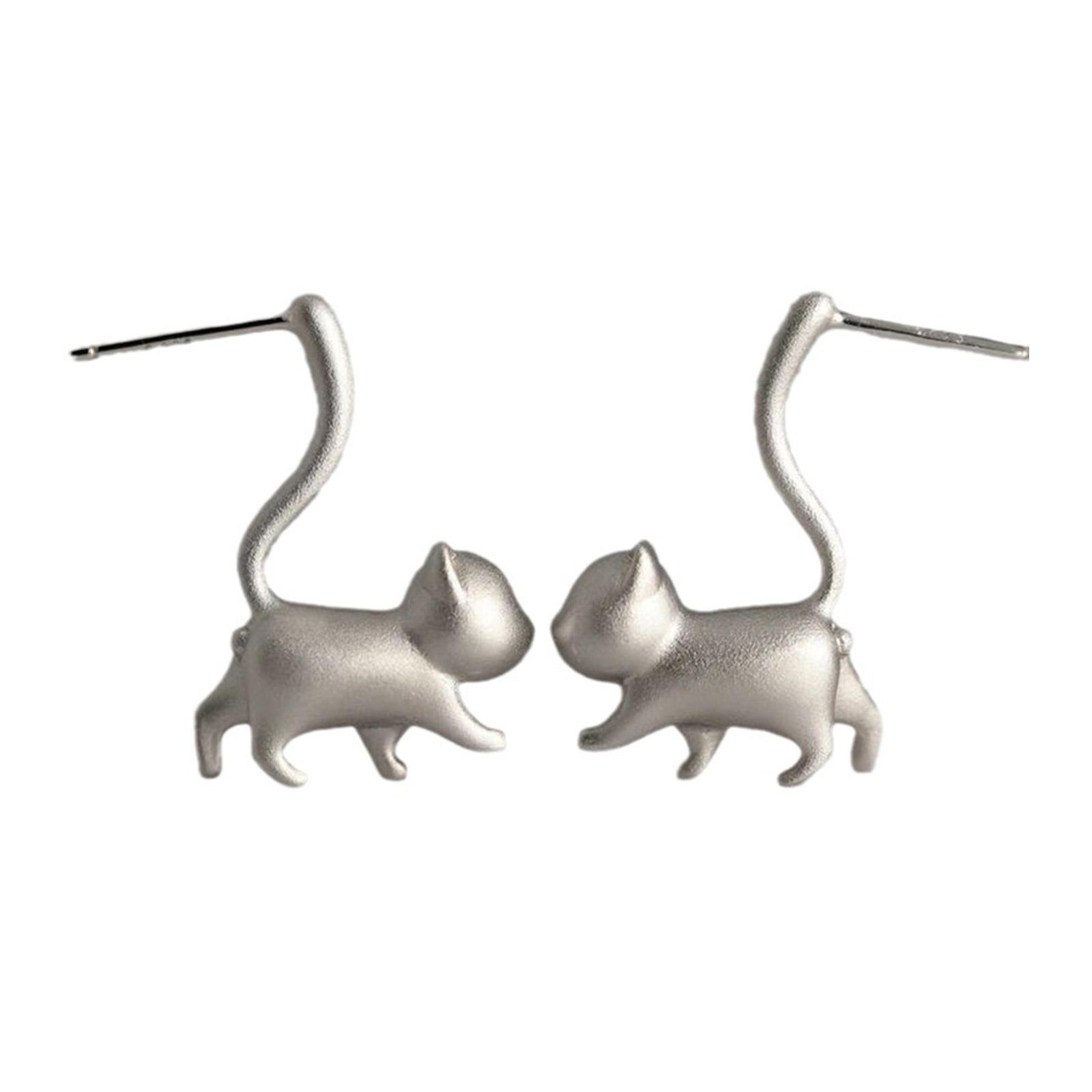 

Long Tail Cat Stud Earring Eye Catching Cute Animal Earrings Daily Wear Jewelry for Women Girl Unique Party Cat Earrings 1 срібний