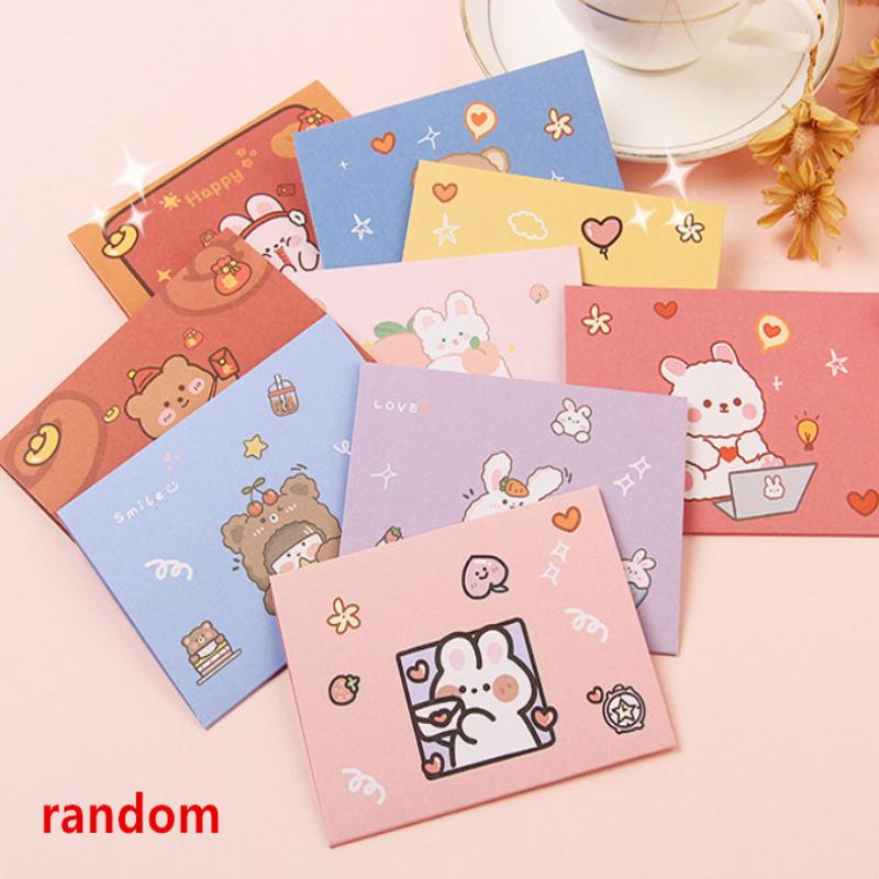10Pcs Bear Rabbit Blessing Thank Envelope Ins Cartoon Decoration Letter Paper Foldable Beautiful Cartoon Greeting Card
