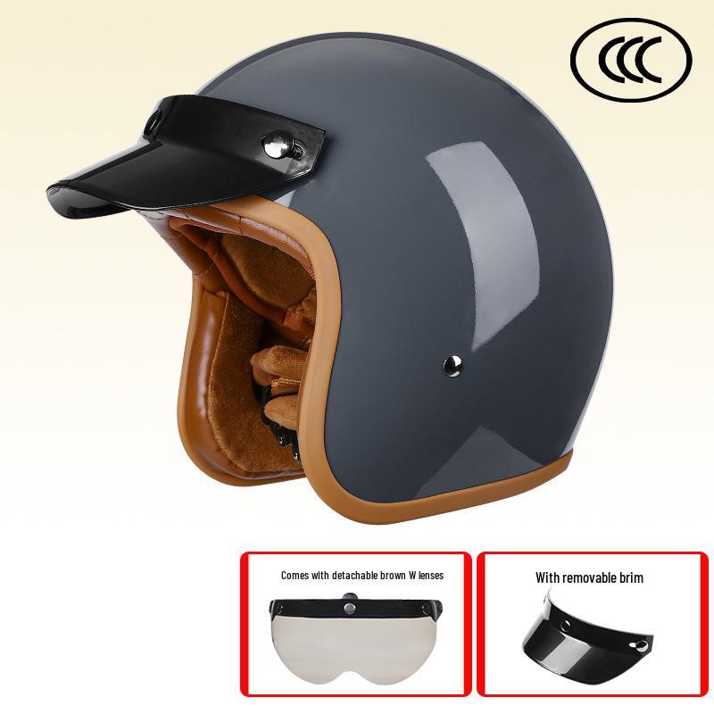 Retro 3C-Certified Unisex Motorcycle Helmet, All-Season 3/4 Design for Motorbike & Electric Bike