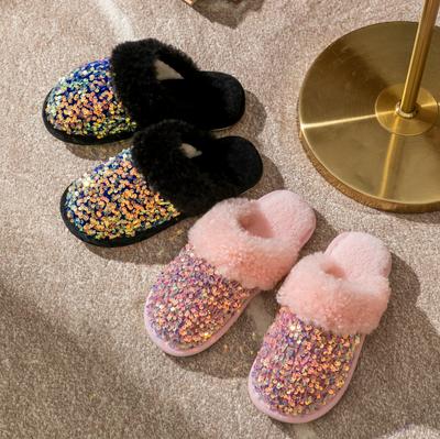 Ins pantoufles en coton Baotou pailletées mode pantoufles en peluche maison intérieur pantoufles moelleuses