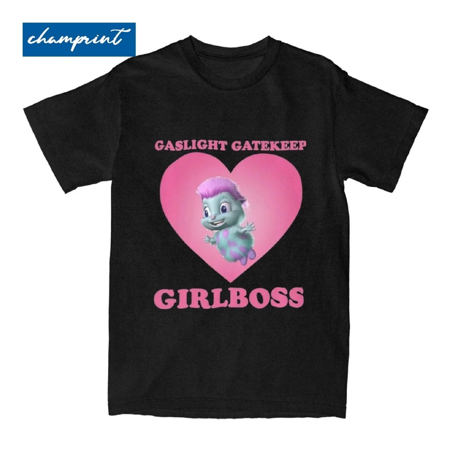 

Bibble Gaslight Gatekeep Girlboss T Shirt For Men Women Cotton Top Tee Funny Round Neck Short Sleeve S чёрный