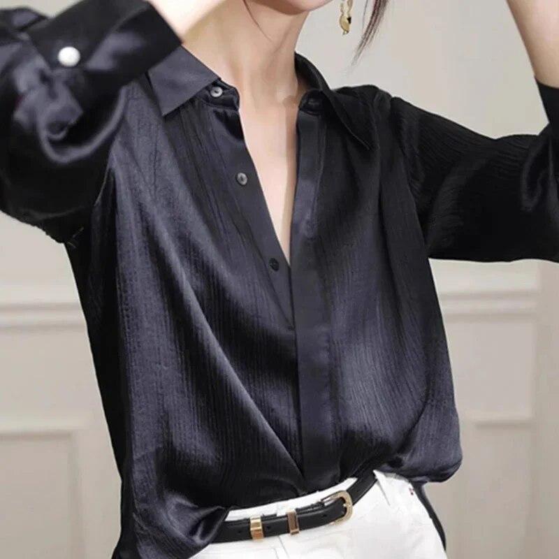 Bluză de birou cu mânecă lungă, elegantă, de epocă, la modă pentru femei, cămașă simplă largi, pentru femei, primăvară, toamnă, ocazional, topuri 30244