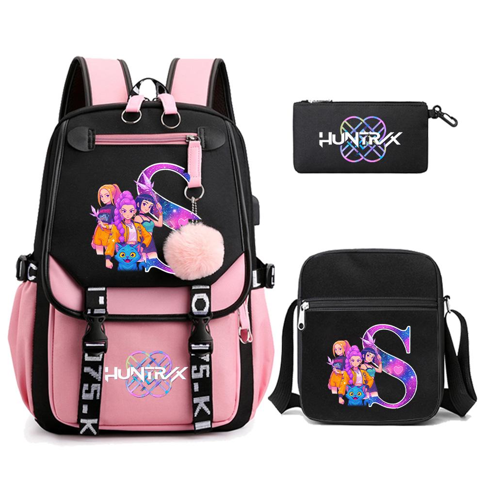 3 ks/sada Roztomilý kreslený batoh s potiskem 26 anglických písmen s taškou přes rameno pro dospívající studentku, studenta, školní taška, velkokapacitní cestovní taška, dárek pro dítě